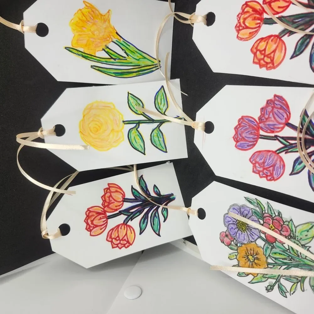 Hand Crafted  Floral  Colorful Gift Tags Thank You Cards Set of 12